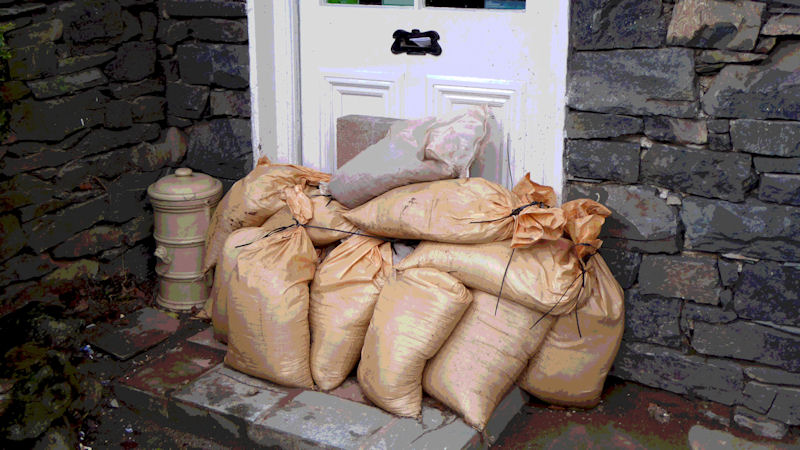 Sandbags at the ready in Glenridding. Photo by Ed Bramley